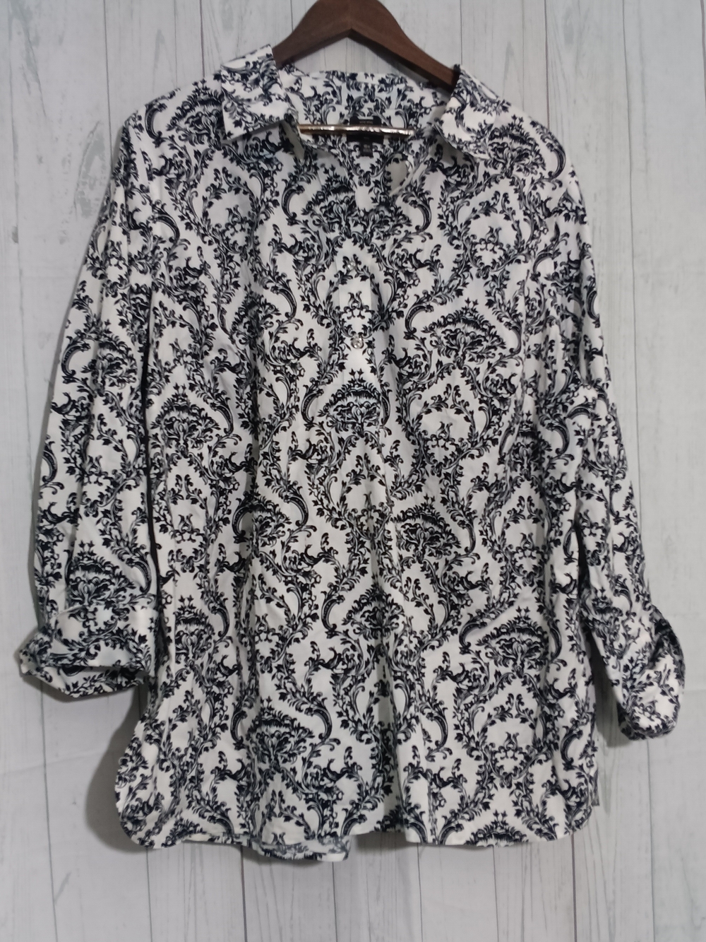 Talbots Black & White Baroque Print Shirt Sz 18w